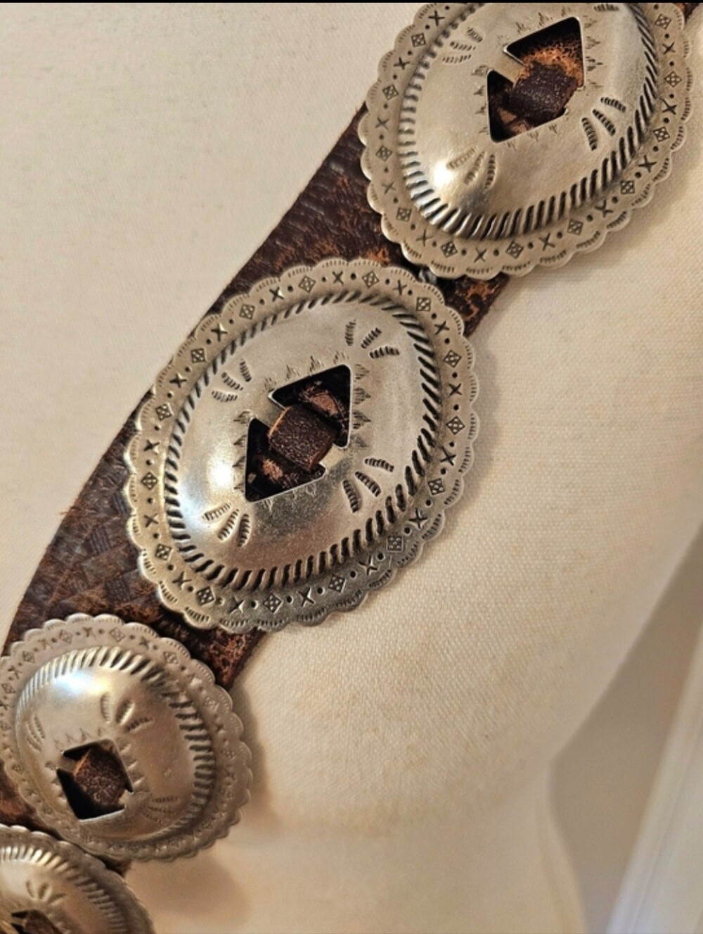 Vintage Handmade Southwestern Concho Belt | Rustic Brown Leather | Western Boho - Picture 3 of 15